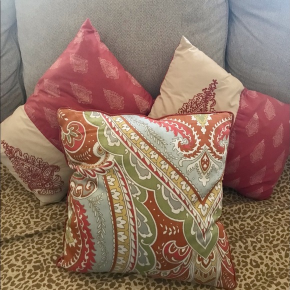 3 throw pillows. Never used. 1 Paisley and 2 burnt orange lumbar pillows. - Picture 2 of 5